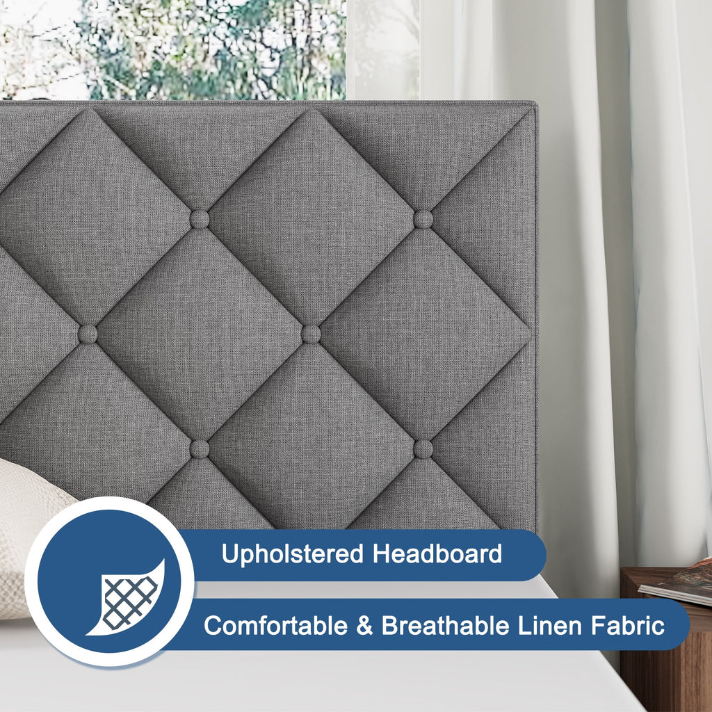 Queen Size Platform Bed with Wingback Headboard Y421