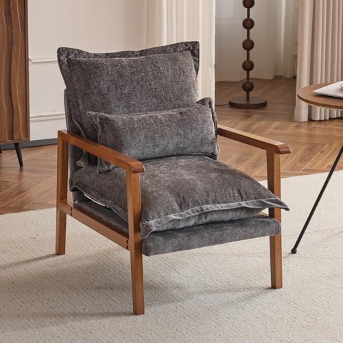Gray-Blue Accent Armchair with Lumbar Pillow E18226
