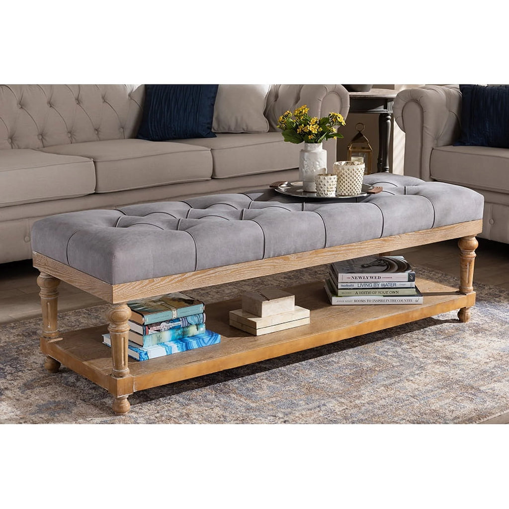 Grey Linen Fabric Storage Bench E92849