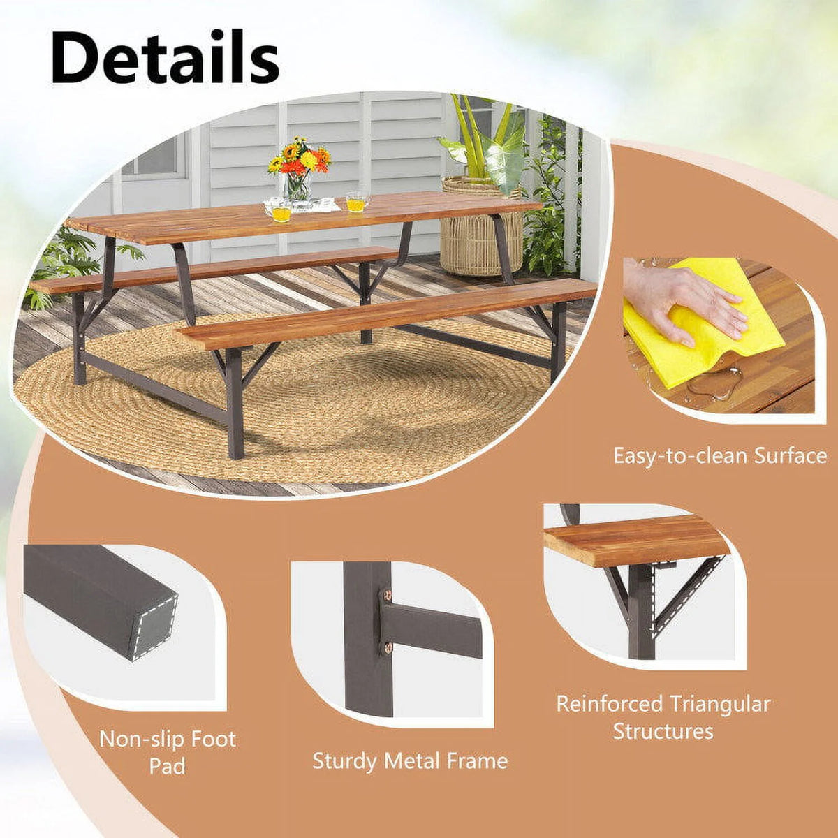 6-Person Outdoor Picnic Table and Bench Set M1778