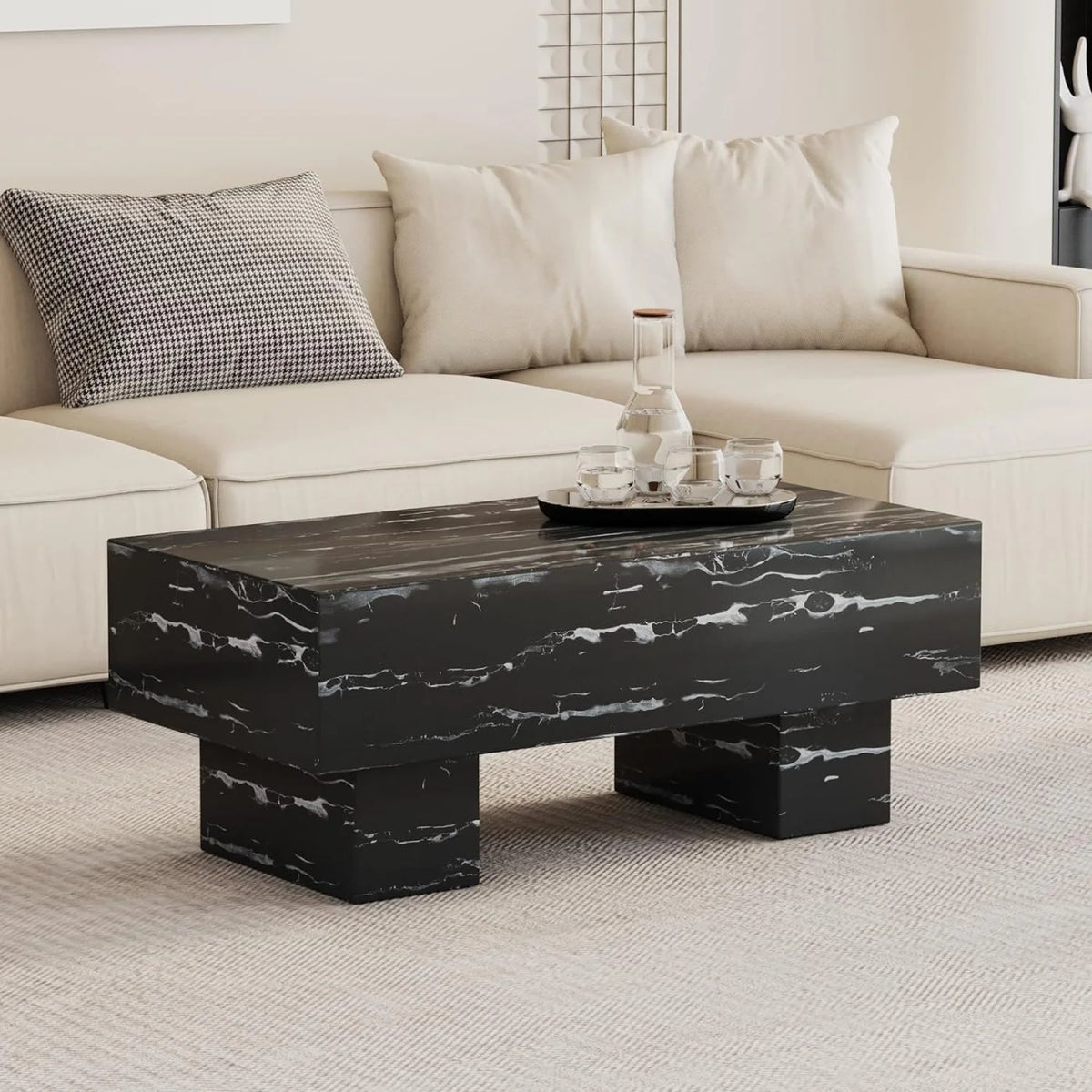 Square Coffee Table with Faux Marble Tabletop U86212