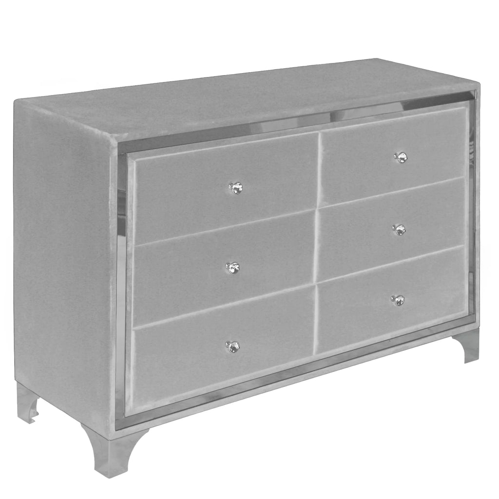 Gray Velvet Upholstered Double Dresser U7686