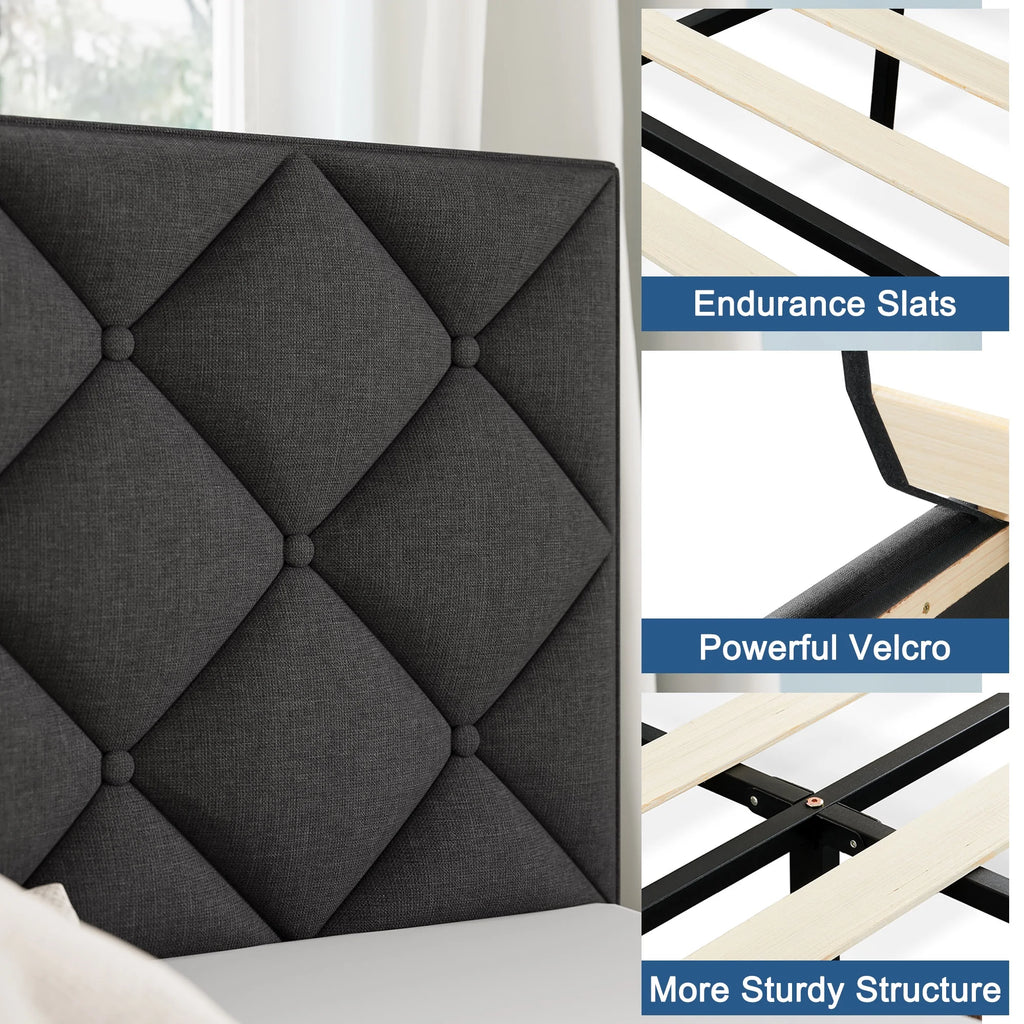Queen Size Platform Bed with Wingback Headboard Y421