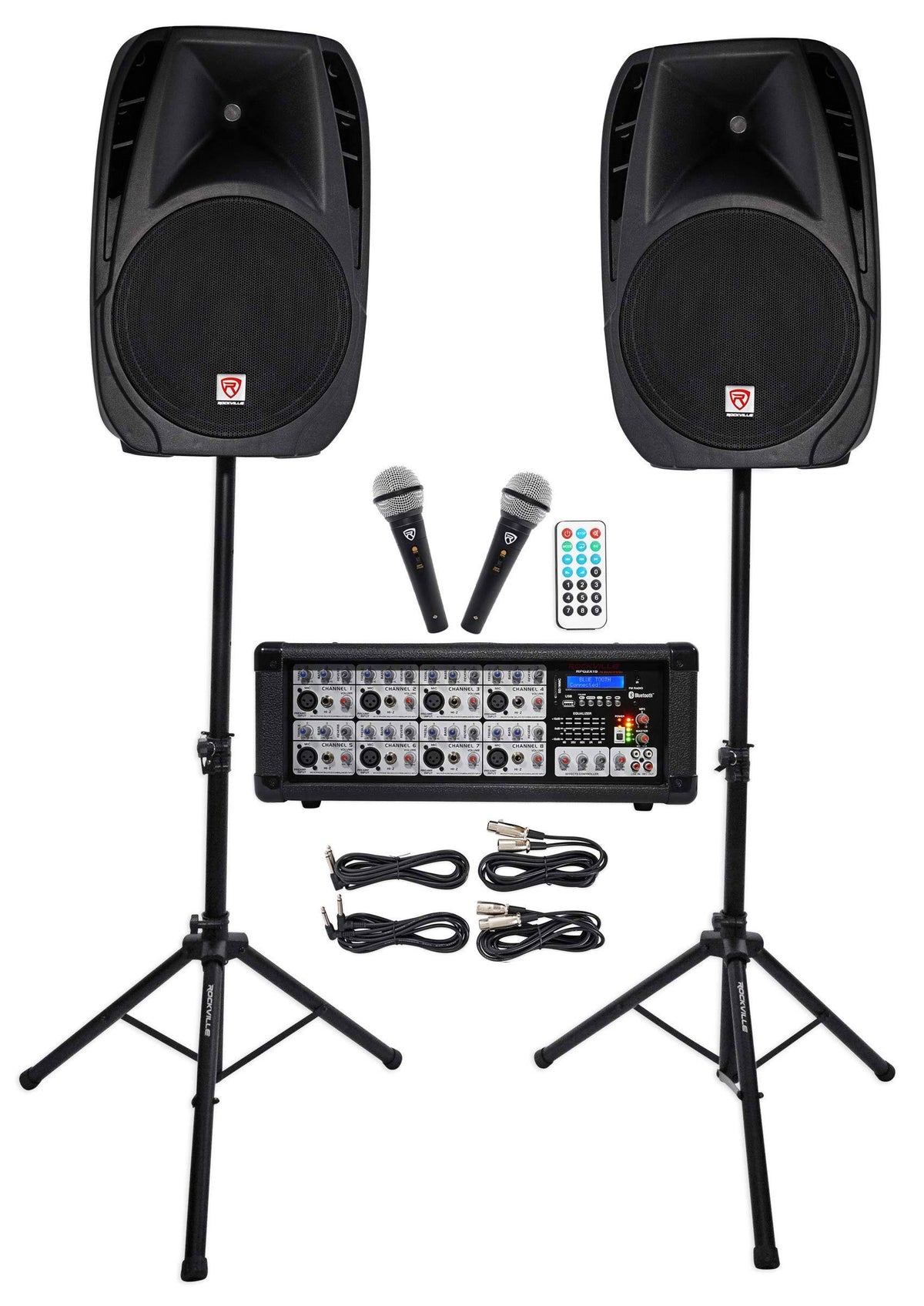 15" PA System Mixer Amp Speakers Stands Mics Bluetooth P3090