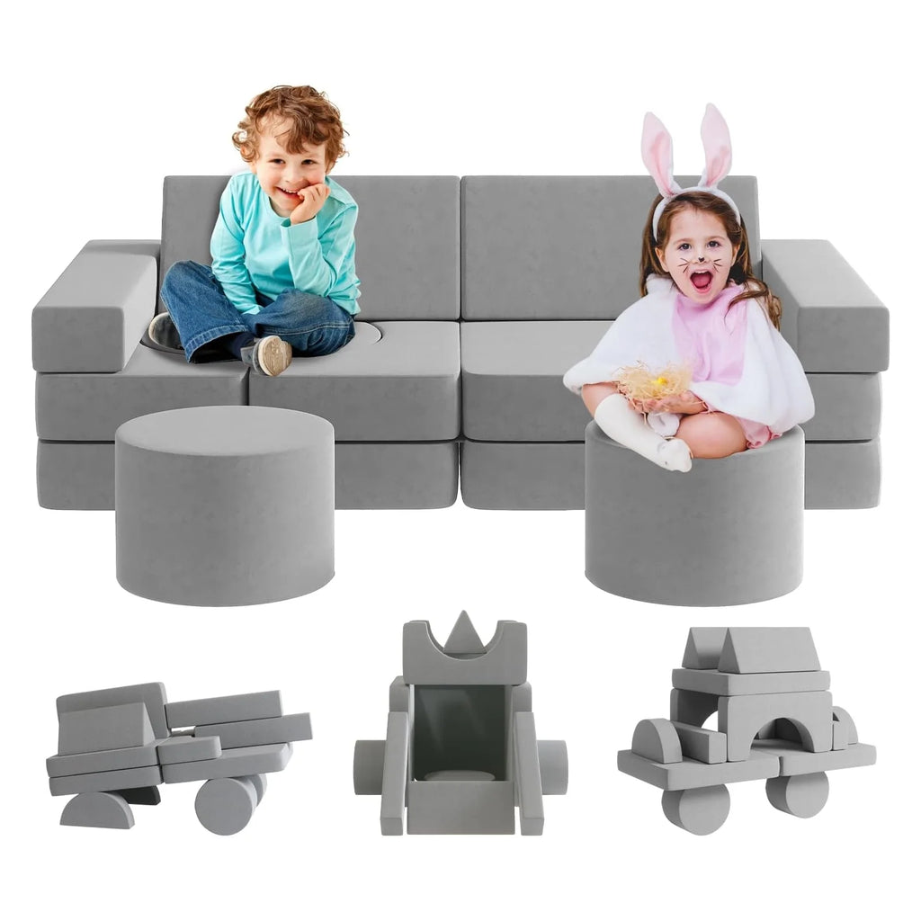 13Pcs Kids Couch, Toddler Couch, Fold Out Couch, Modular Couch, Gray E59853