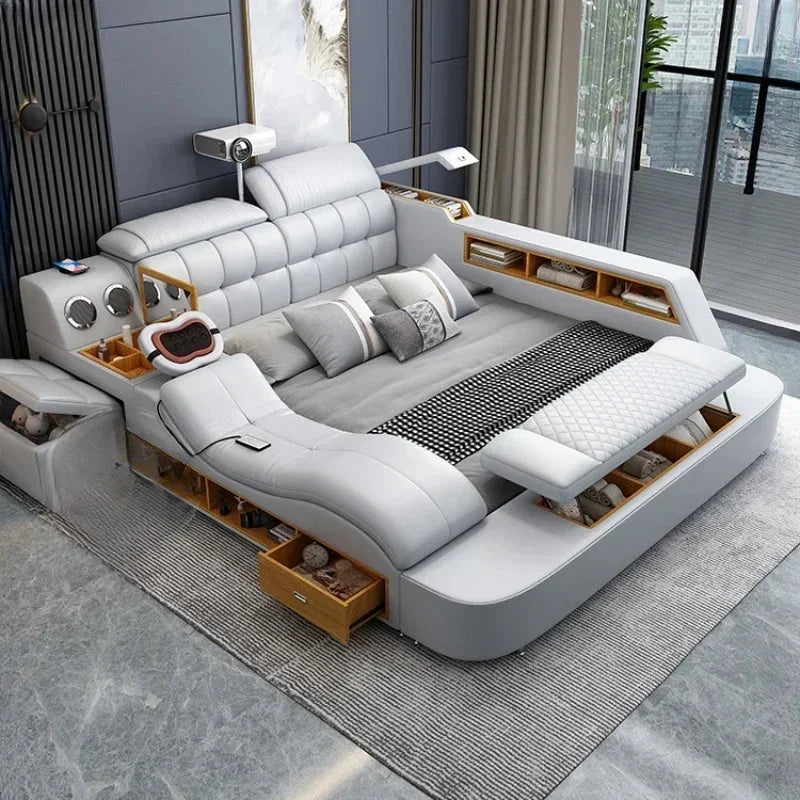 King Double Bed Leather Storage Bed W107