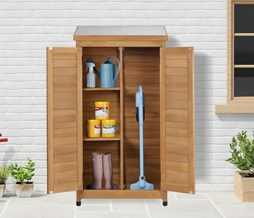 58''x30''x18'' Outdoor Wooden Storage Shed with Metal Top R345
