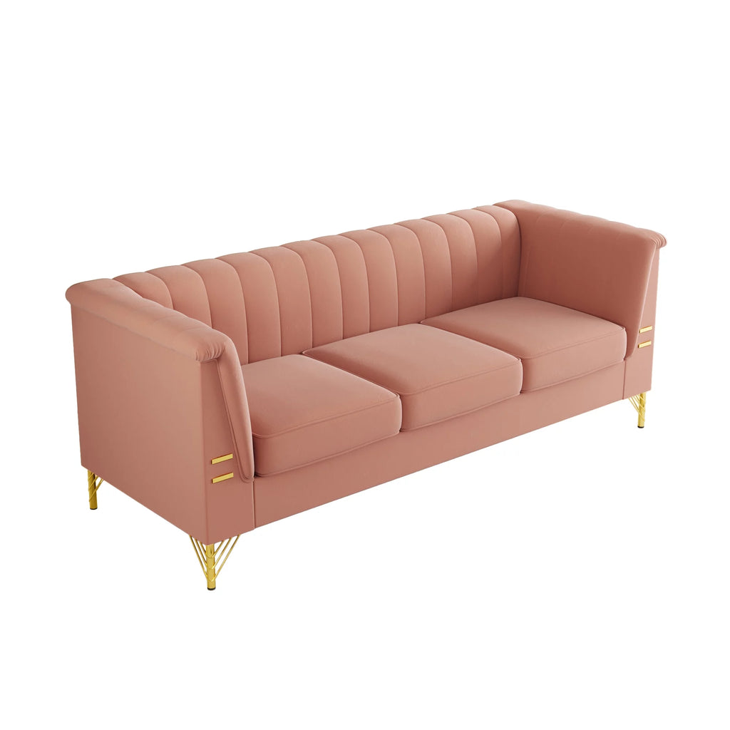 Velvet 3-Seater Sofa with Gold Metal Legs H259601