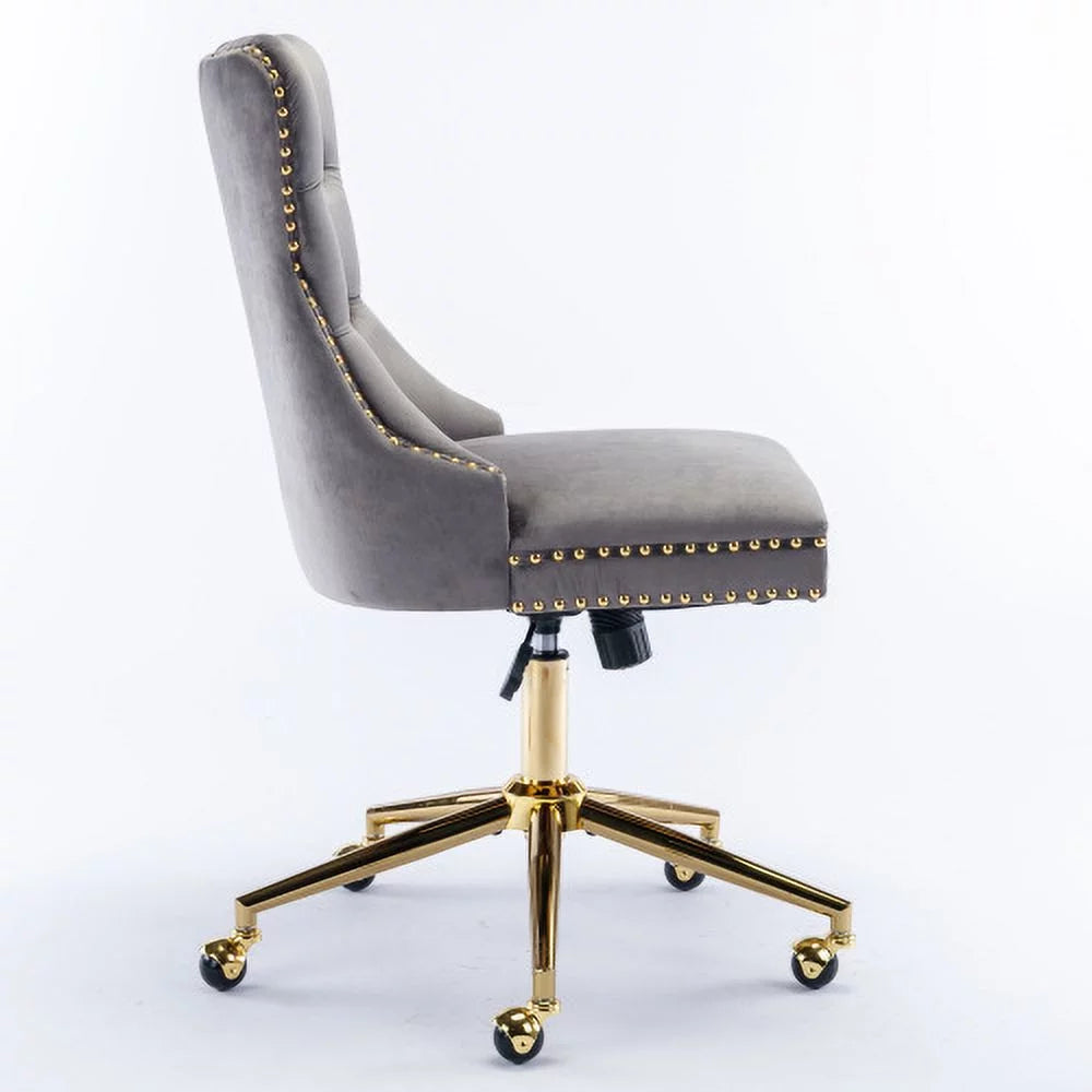 Velvet Upholstered Tufted Button Office Chair with Golden Metal Base L930