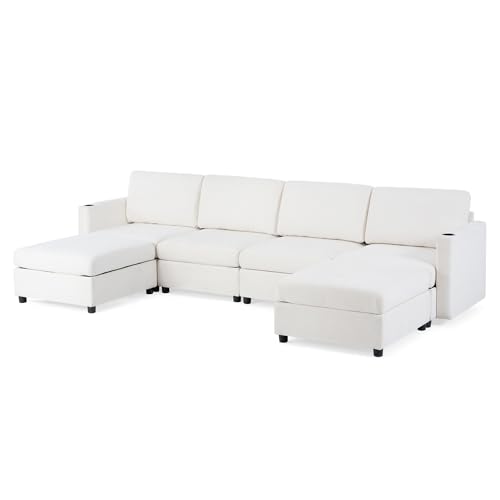 Oversized Chenille U-Shaped Modular Sectional Sofa with 2 Ottomans C738829
