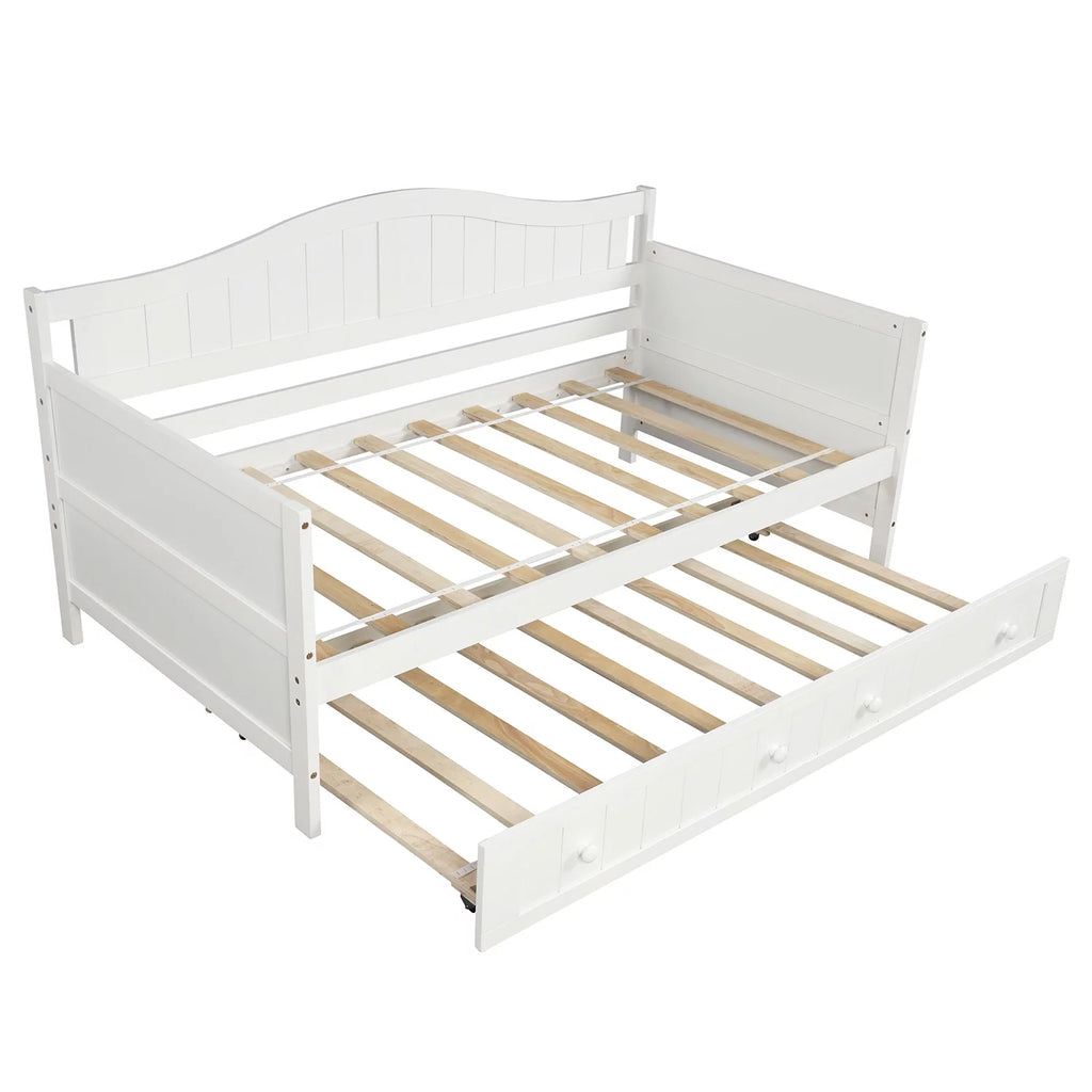 White Wooden Twin Size Daybed with Trundle Bed X756250