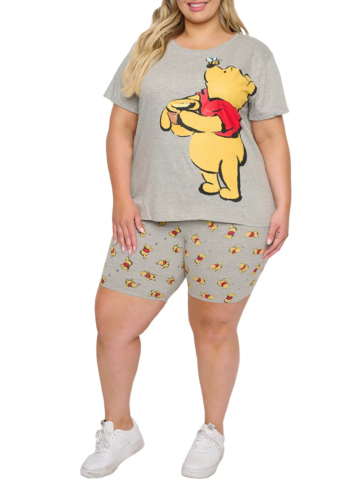 Gray Plus Size T-Shirt & Bike Shorts 2-Piece Set U478935