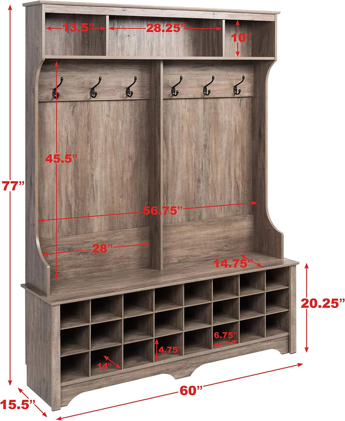 Gray Hall Tree with Bench and Shoe Storage W213
