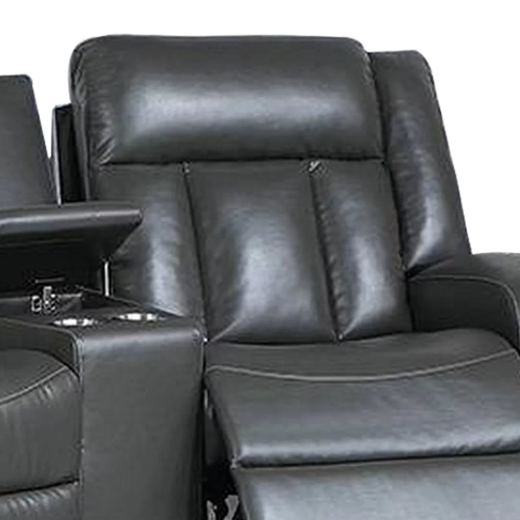 5 Piece Power Recliner Sectional Sofa Set Gray Faux Leather Q9119