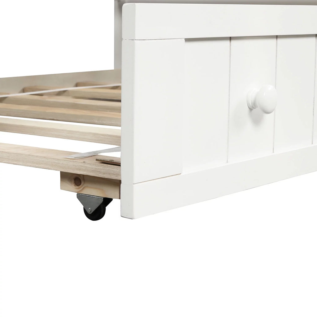 White Wooden Twin Size Daybed with Trundle Bed X756250