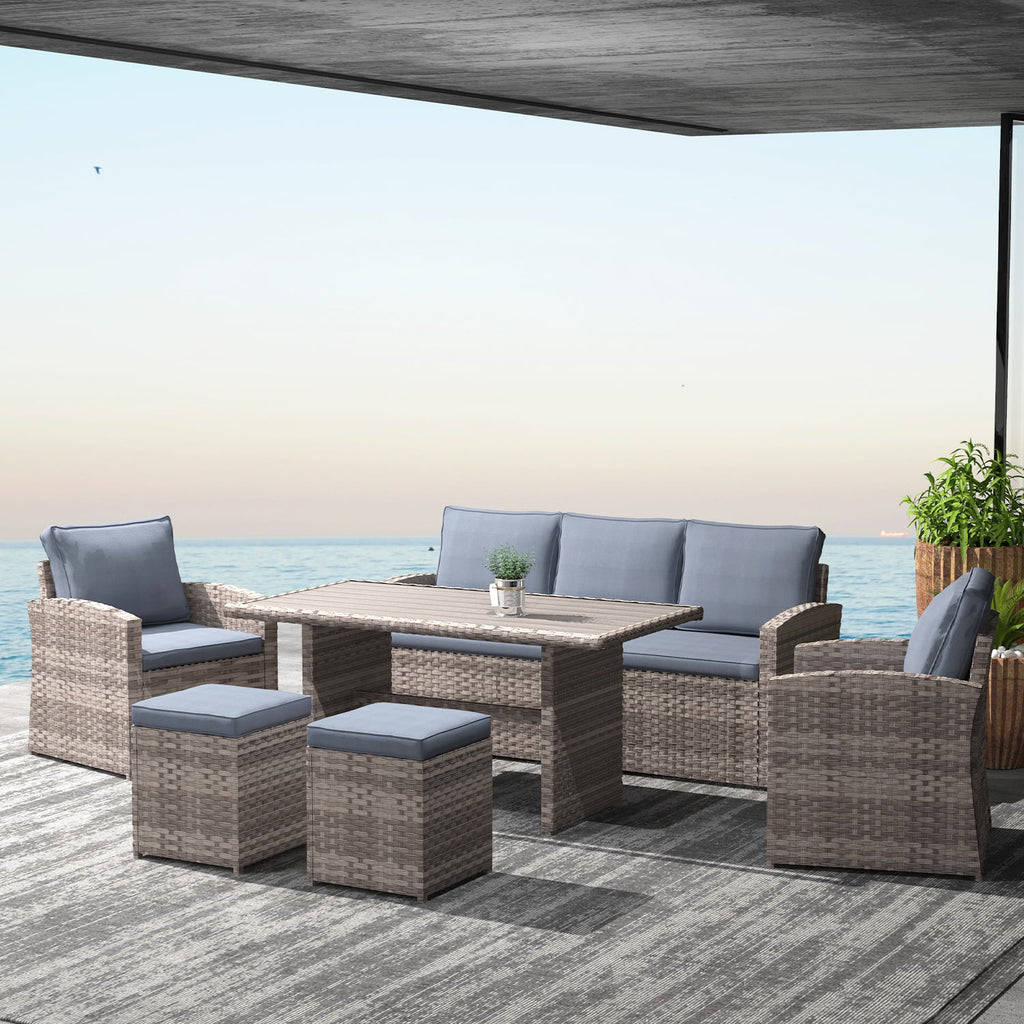 Light Brown Wicker Dining Table Set with Grey Cushion R843640