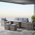 Light Brown Wicker Dining Table Set with Grey Cushion R843640