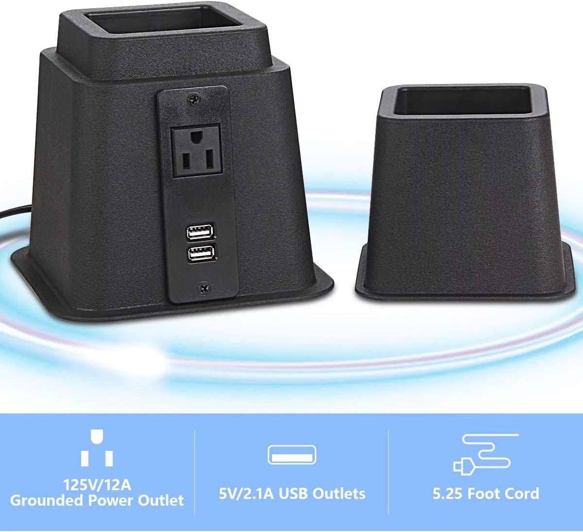 Black Set of 4 Adjustable Bed Riser with Power Outlet and USB Ports G2657