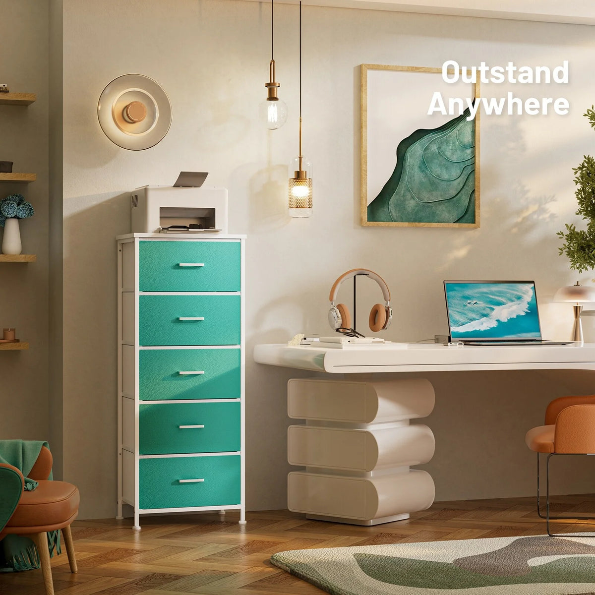 5 Drawer Dresser with Fabric Bins T7377
