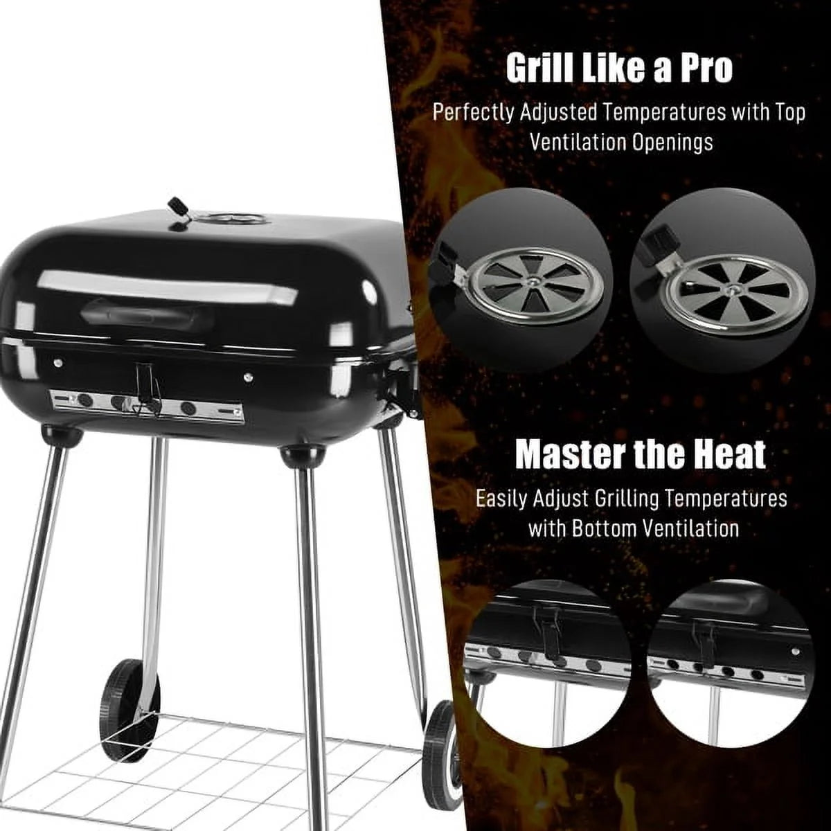 28" Portable Charcoal Grill with Wheels D77353