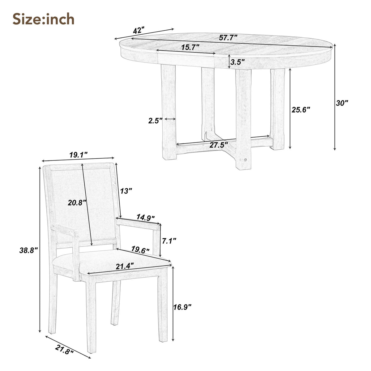 5-Piece Extendable Wood Dining Table Set with 4 Upholstered Chairs Z437130