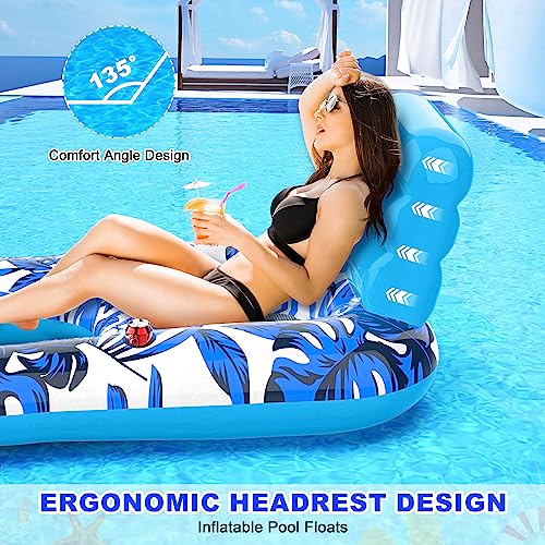 Inflatable Pool Float Lounger with Backrest and Cup Holders Q339412