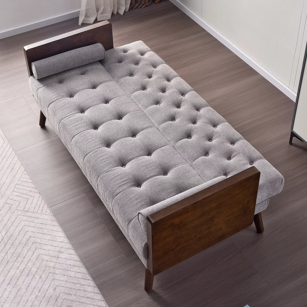 70 inch Grey Chenille Convertible Futon Sofa Bed O66410