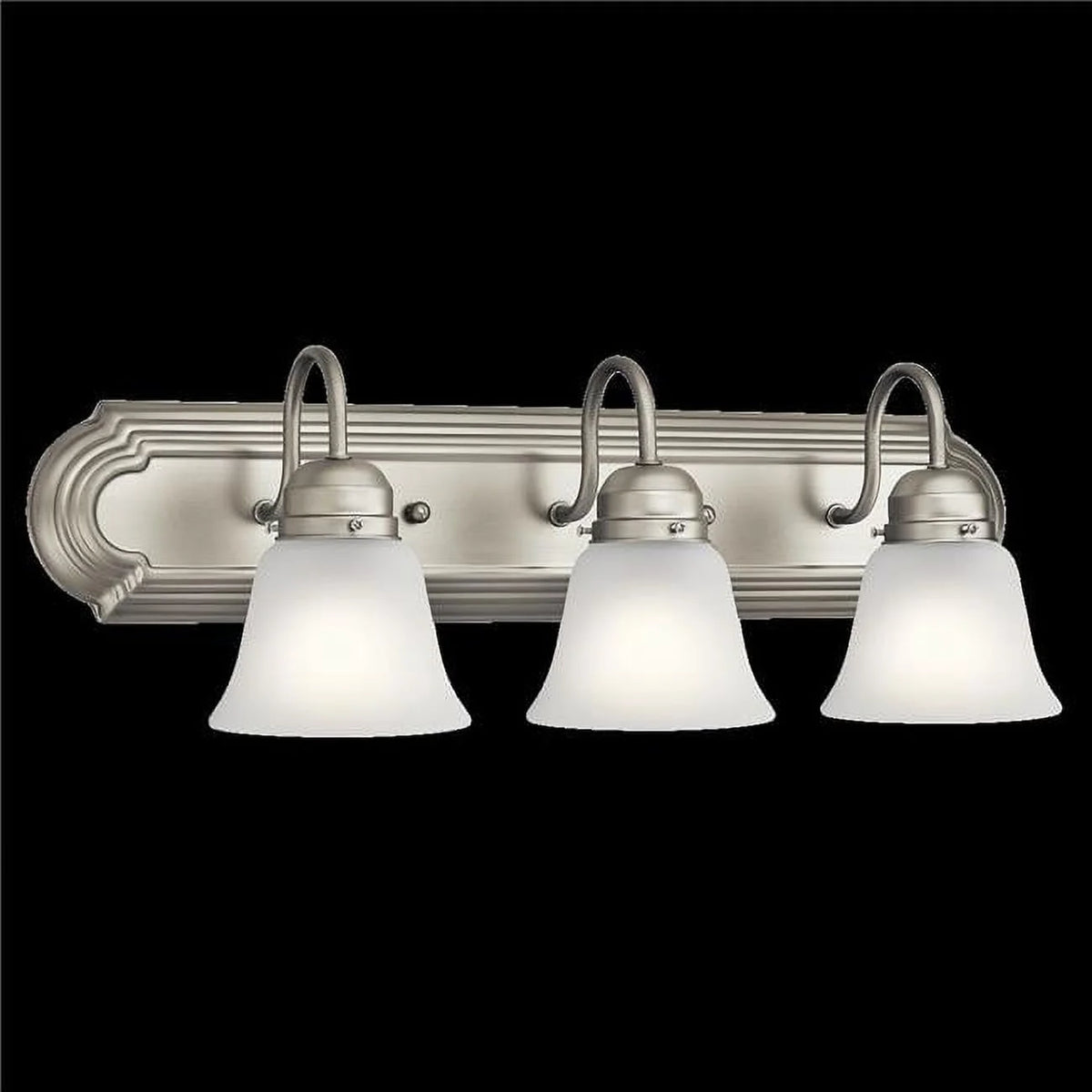 3 Light Brushed Nickel Vanity Light with Satin Etched Glass Shades T244