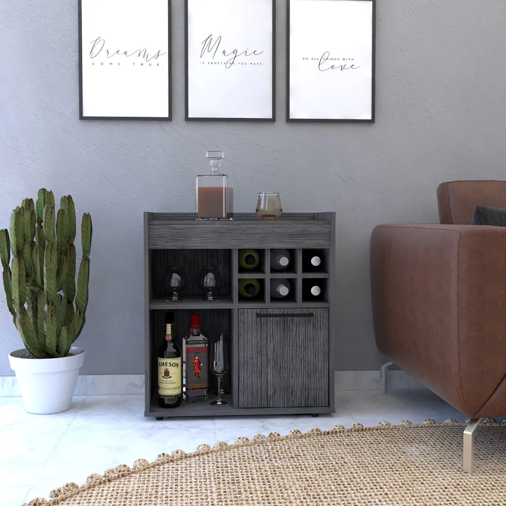Light Gray Bar Cabinet with Concealed Shelves and Wine Cubbies H70856