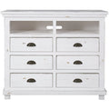 Distressed White 6 Drawer Wooden Media Chest D20986