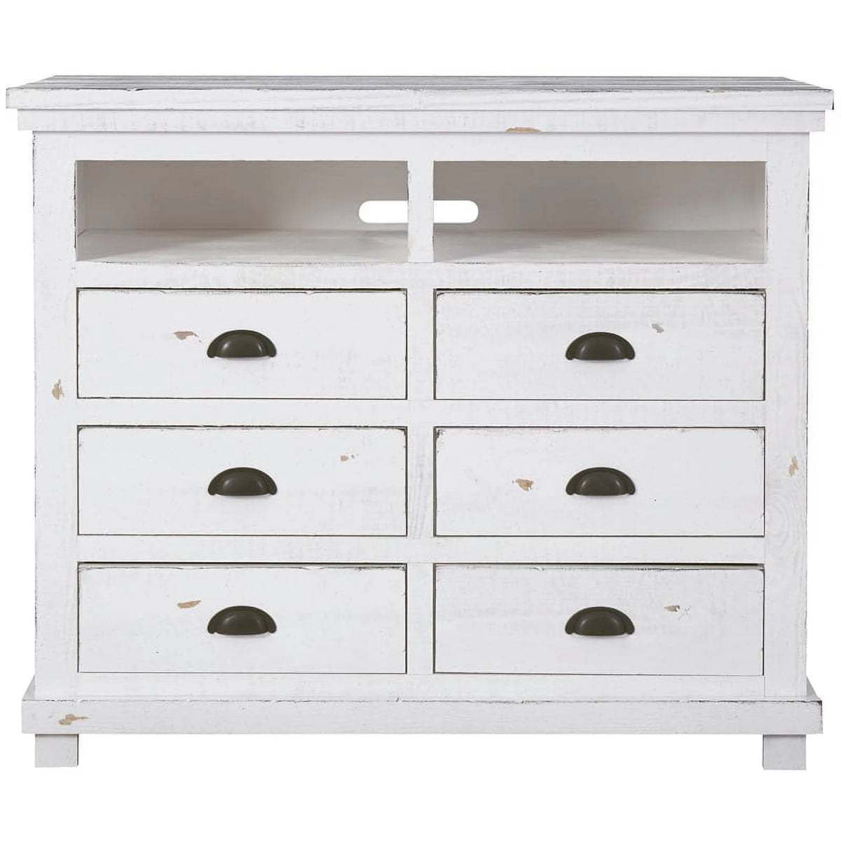 Distressed White 6 Drawer Wooden Media Chest D20986