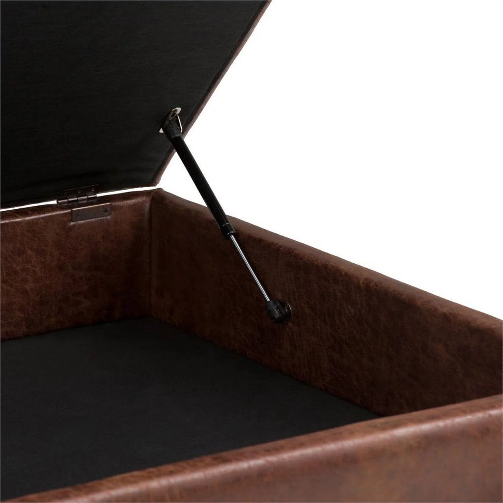 Faux Air Leather Square Coffee Table Ottoman in Saddle Brown U520