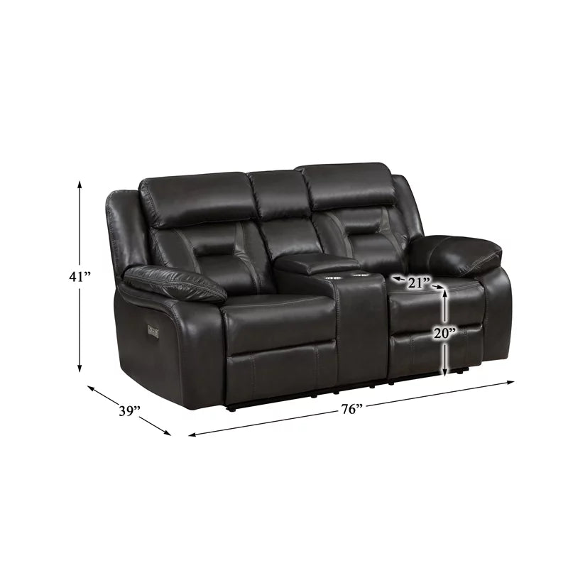 Dark Gray Faux Leather Power Double Reclining Loveseat O754509