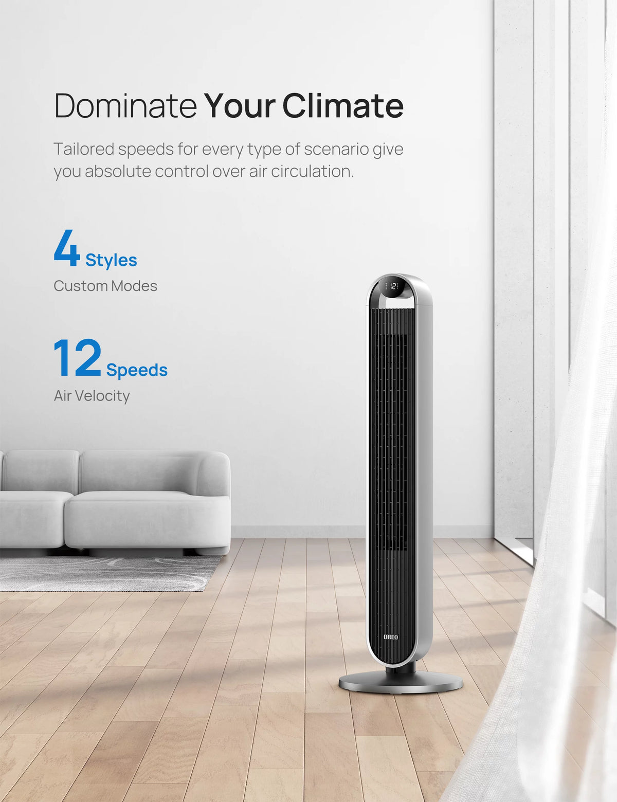 Tower Fan with Remote 42 Inch 12 Speeds 12H Timer F4852