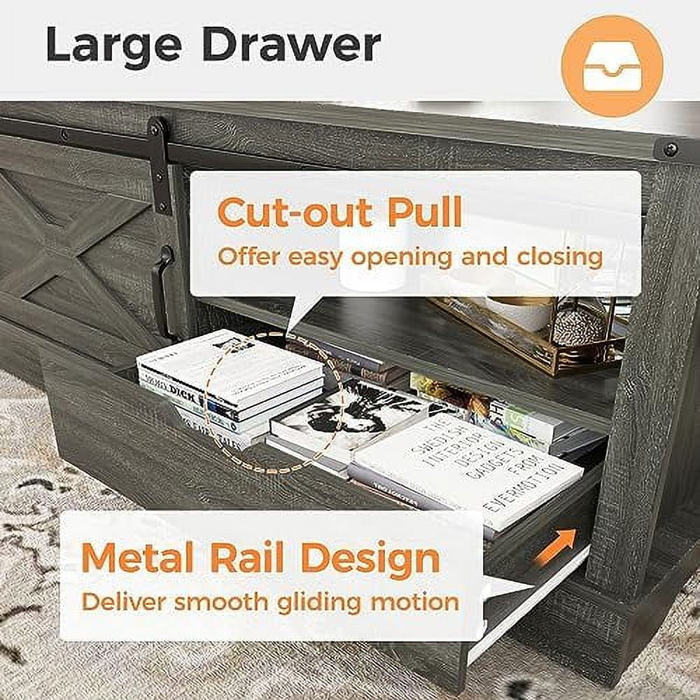 Light Grey 48'' Rustic Coffee Table with Sliding Barn Door K71442