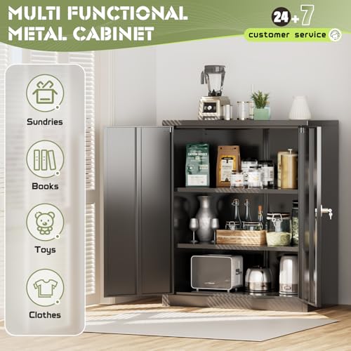 72” Black Metal Storage Cabinet with Doors and Shelves F531040