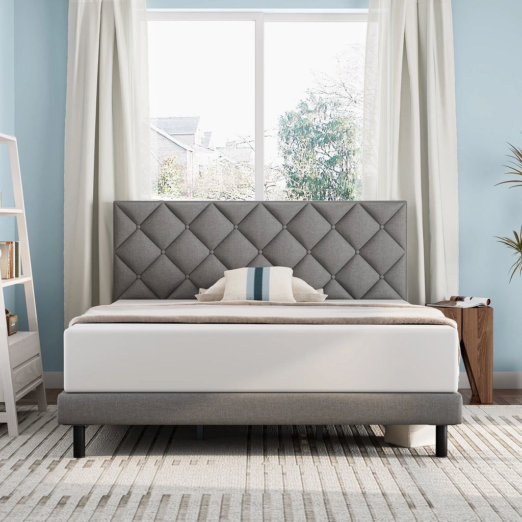 Queen Size Platform Bed with Wingback Headboard Y421