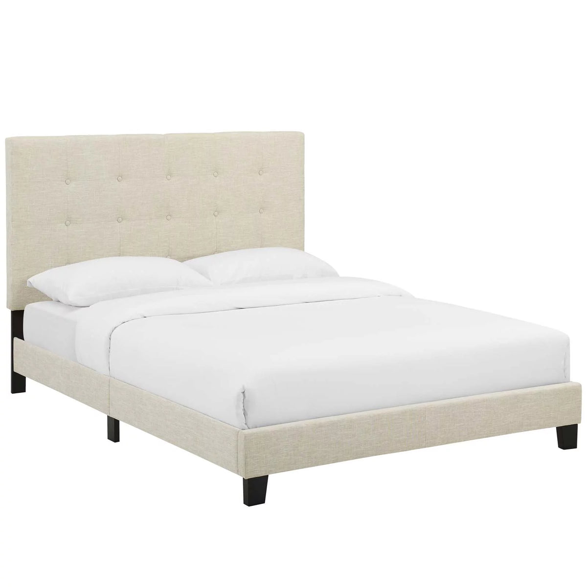Beige Tufted Upholstered Fabric Platform Bed V996