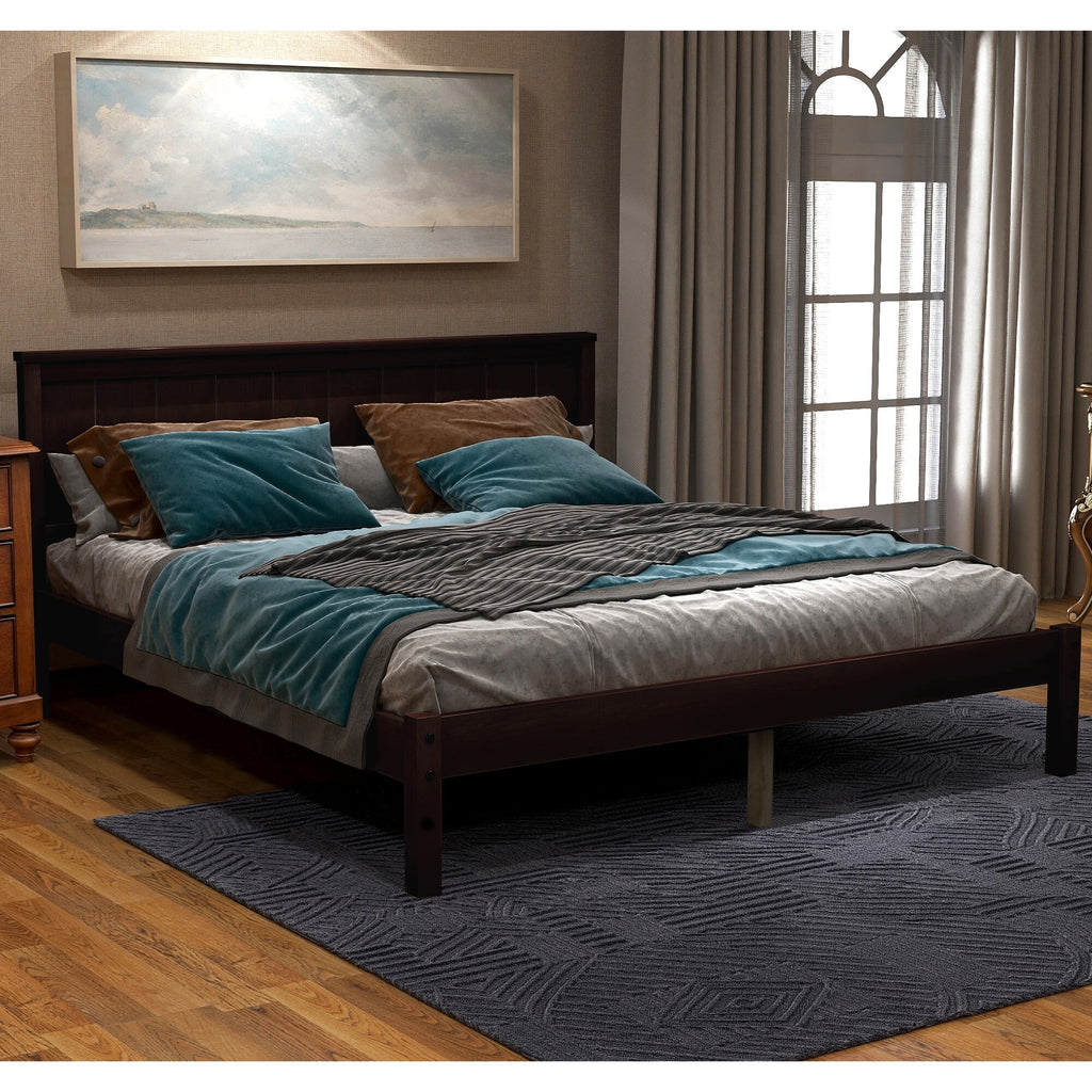 Espresso Pine Wood Platform Bed Frame with Headboard Full U67046