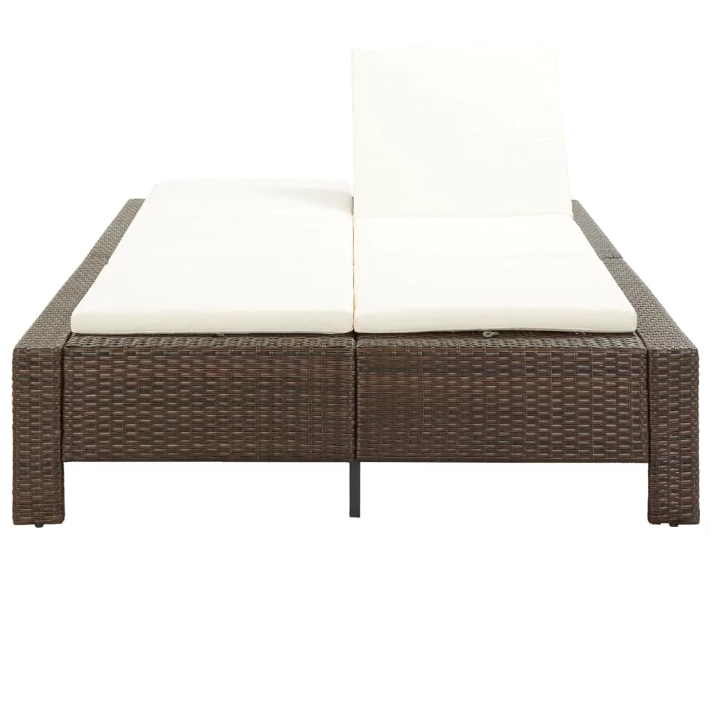 2-Person Sunbed with Cushion Brown Poly Rattan I251