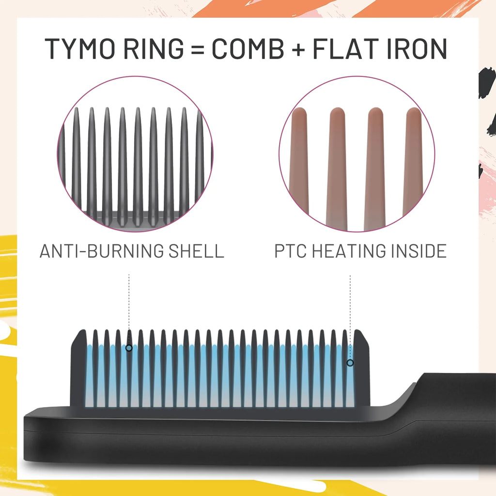 Black Hair Straightener Brush with Built-in Comb I438