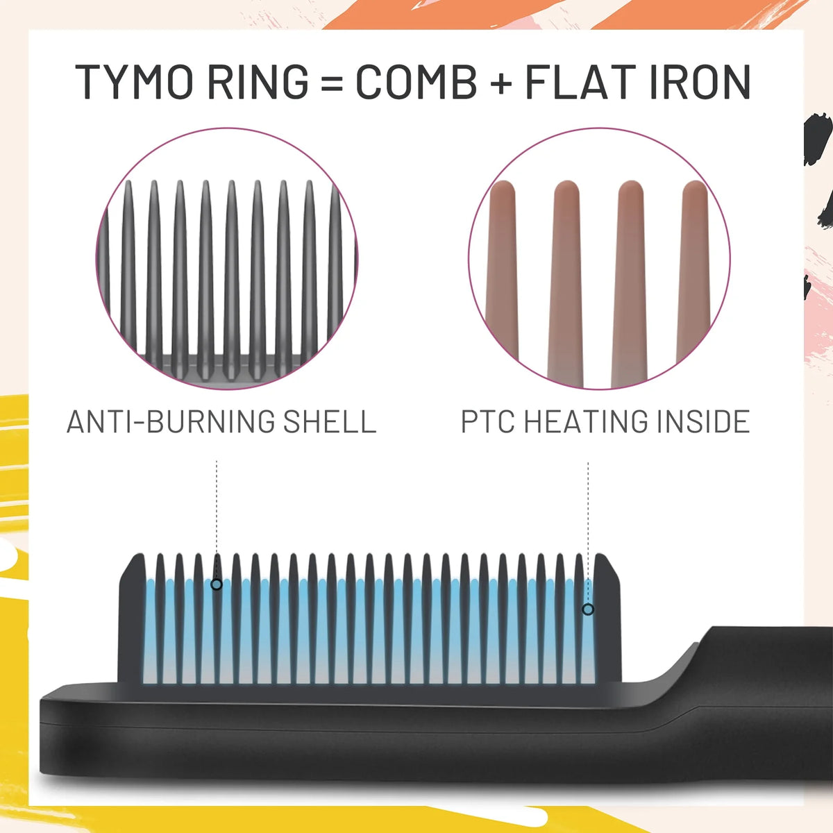 Black Hair Straightener Brush with Built-in Comb I438