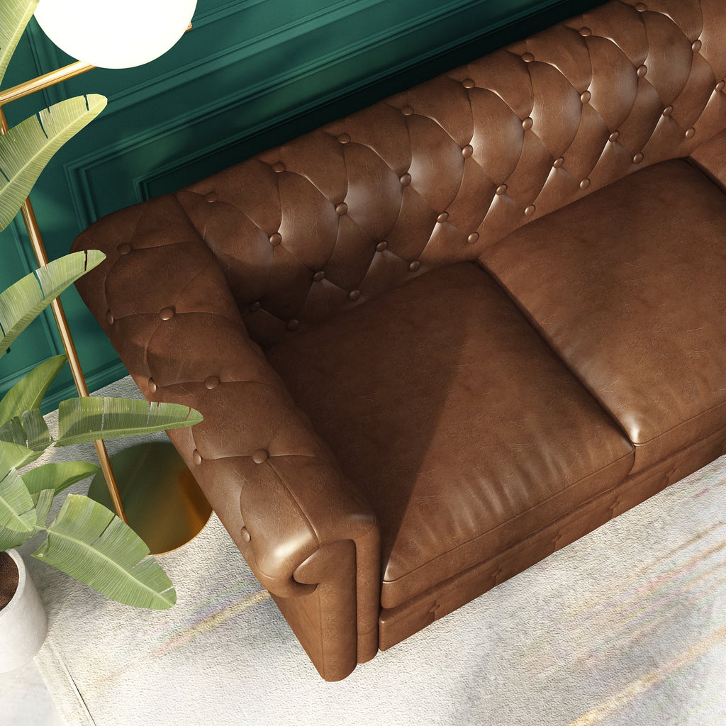 Button Tufted Faux Leather 3-Seater Sofa A476580