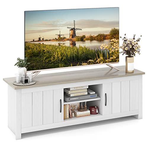 2 Doors TV Stand with Open Shelves and Cable Management Holes U532108
