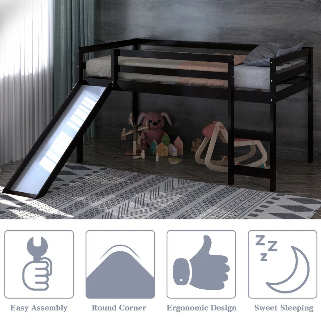 White Twin Size Wood Loft Bed with Slide G213282