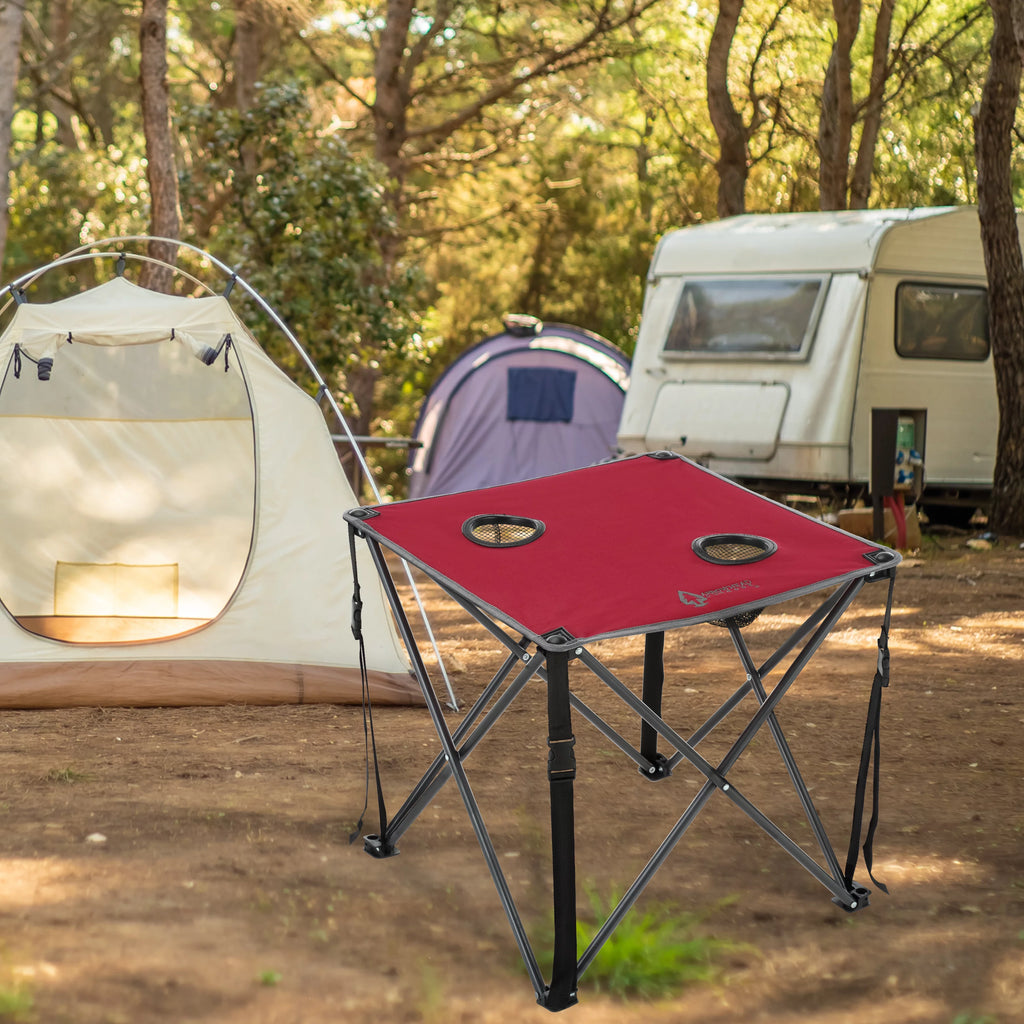 Heavy-Duty Portable Camping Folding Table with Cup Holders and Carrying Case C2380