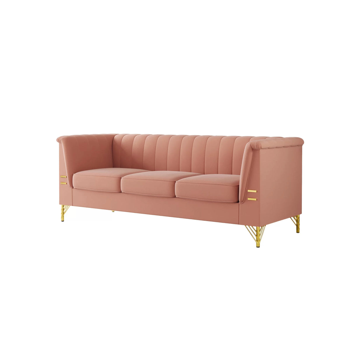 Velvet 3-Seater Sofa with Gold Metal Legs H259601