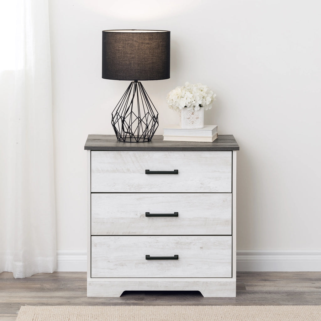 3 Drawer Washed White Wood Nightstand D865576