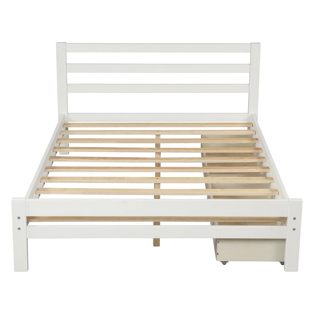 White Full Wood Platform Bed with Two Drawers U4834