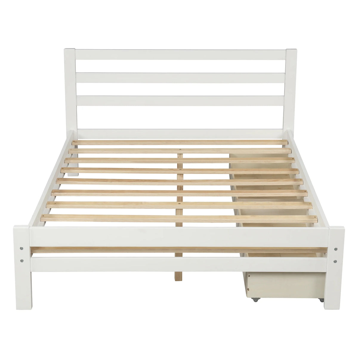 White Full Wood Platform Bed with Two Drawers U4834